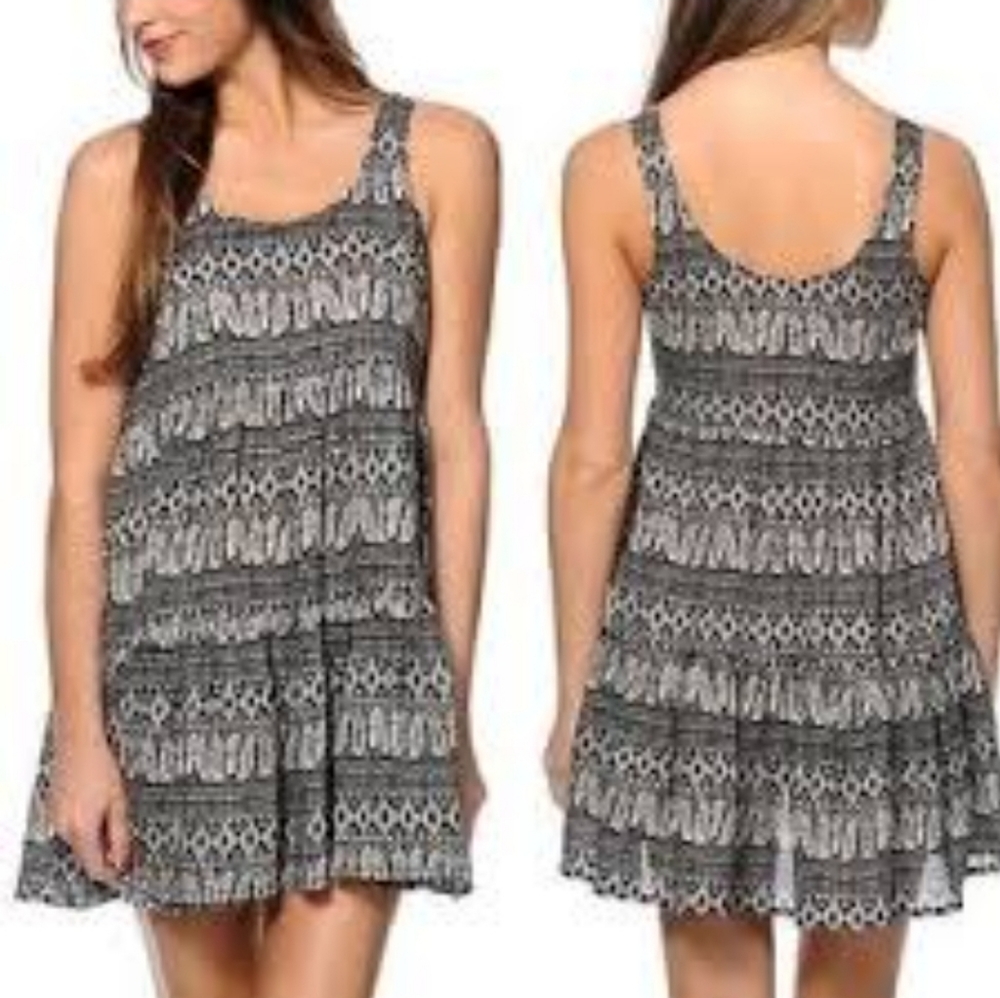 Zumiez Empyre Mini Dress Size Medium Boho Print Black White Viscose